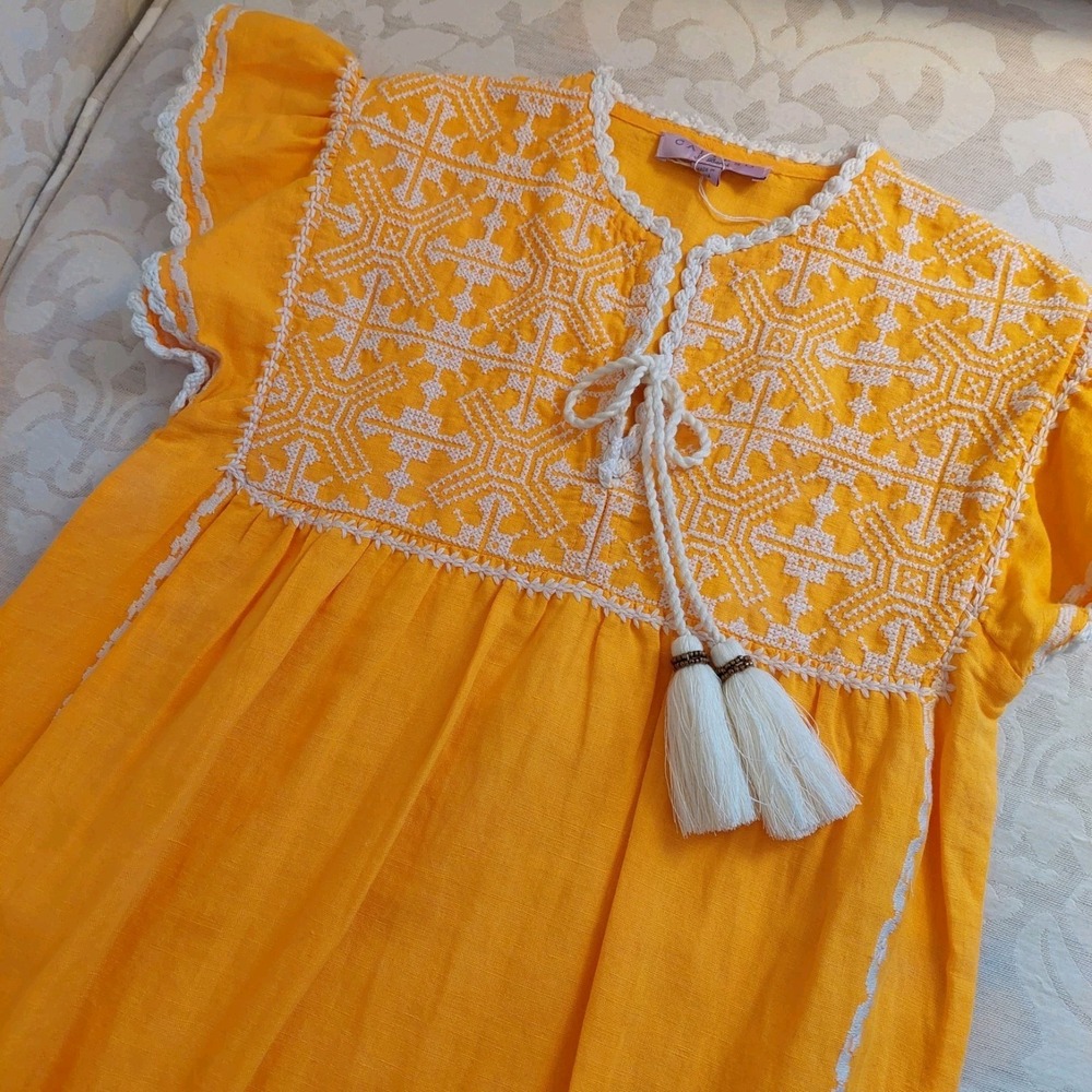Calypso St. Barth Embroidered Midi Dress with White Tassels
